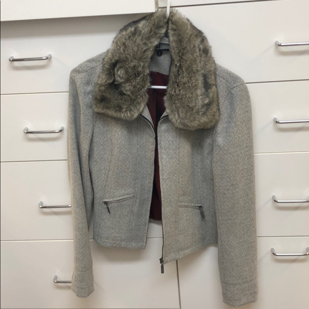 DKNY Jeans zip blazer with removable fur collar